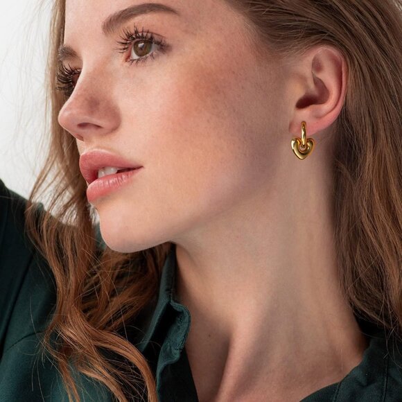 ⚡Gold Heart Hoop Earrings Stylish Dangle Jewelry for Women Romantic Gift Idea - Picture 3 of 6